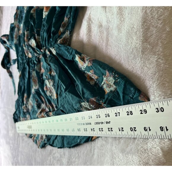 Free People Tuscan Dreams Printed Tunic Blouse Top Womens Medium Teal Floral - Picture 8 of 11